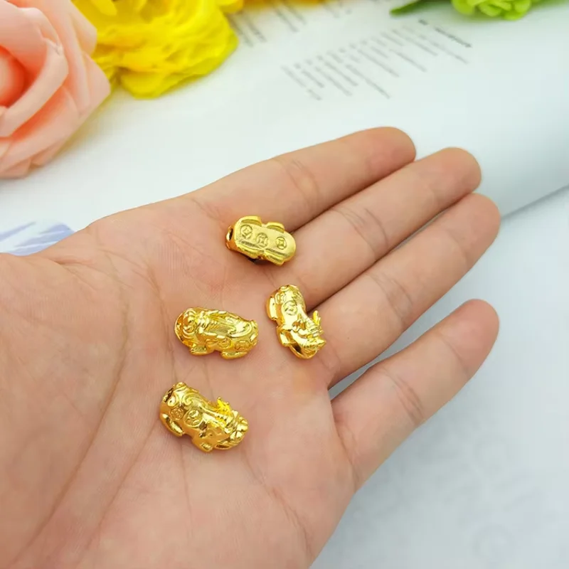 9999 Real Gold 24K Small Lucky Money Pixiu Accessories, Handmade DIY Beaded Gold Loose Beads