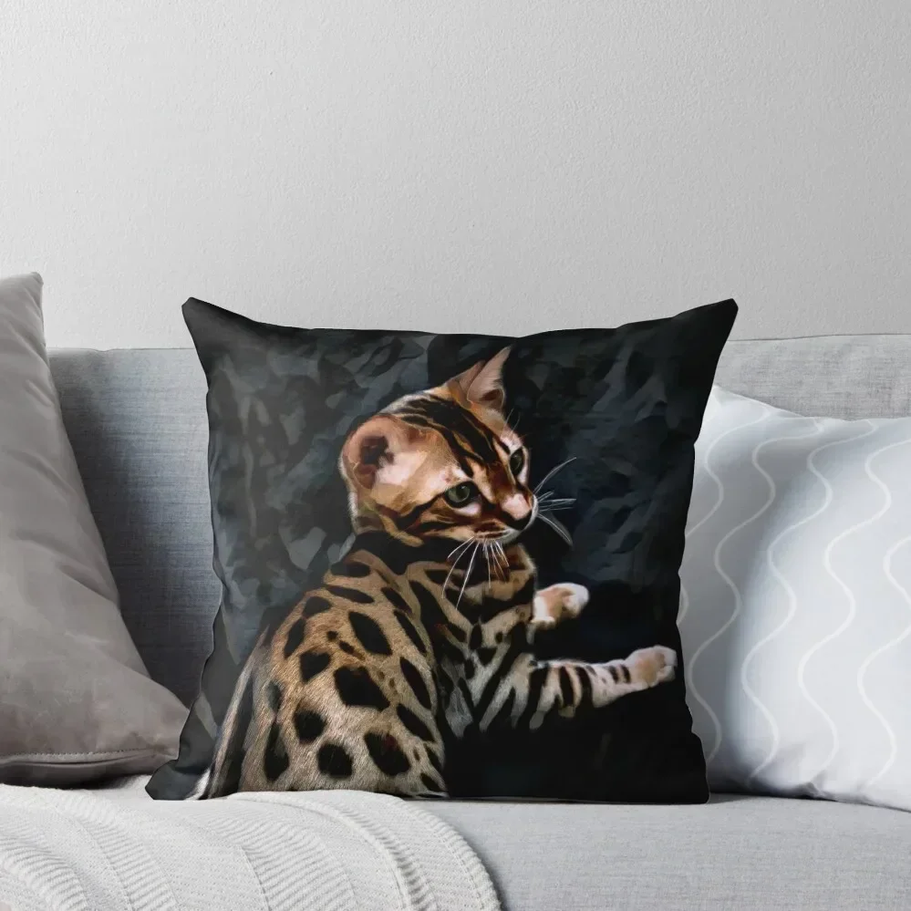 Gold Bengal Kitten On A Dark Background Throw Pillow Pillowcases Bed Cushions Plaid Sofa Pillow Decor pillow