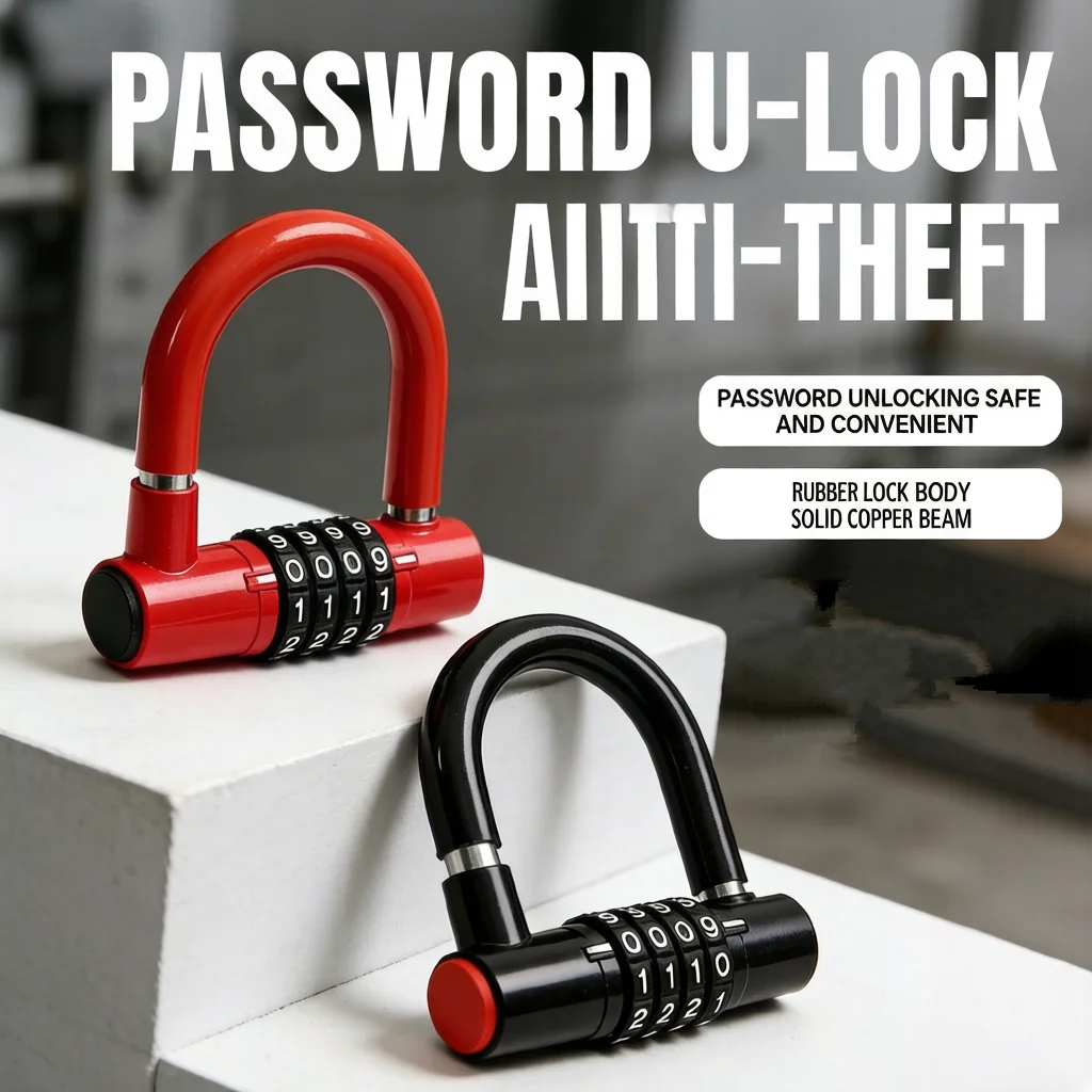

4-Digit Password U-Lock Heavy Duty Anti-theft Bike Lock Solid Steel Shackle Security for Bicycle Motorcycle Luggage Gate 7H