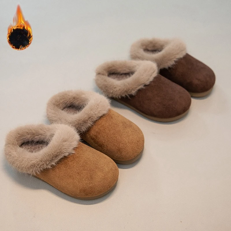 

Детские хлопковые тапочки для детей 2–18 лет, утолщенные коричневые легкие нескользящие детские меховые туфли с верблюжьей подкладкой, ботинки