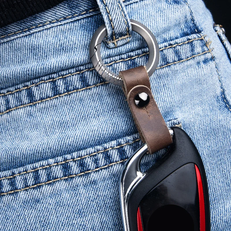 Titanium Alloy Genuine Leather Keychains Men Women Car Key Holder Key Cover Auto Keyring Accessories Gifts
