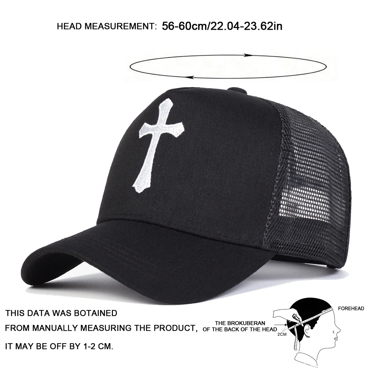 Unisex Cross Embroidery Baseball Net Caps Adjustable Casual Hats Spring and Summer Outdoor Sunscreen Hat