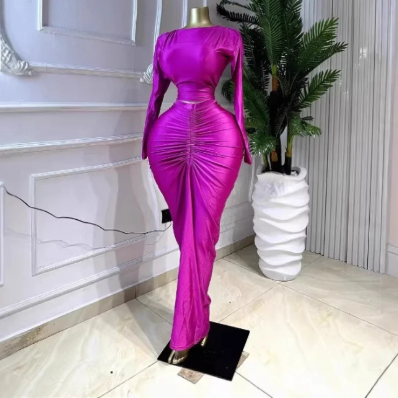 Fashion Ruched Women's Dress Set Crop Tops and Bodycon Long Skirts Suit 2026 Spring Street Sexy Two 2 Piece Set Outfit