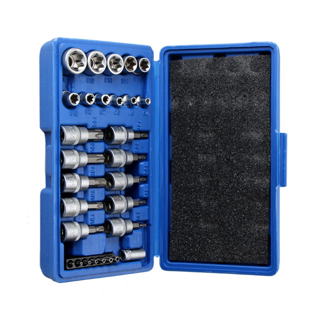 

29pcs Hexagon Torx Star Sockets & Bit Set Male / Female E-Security Bits Drive Handheld Tool Torque Star Socket