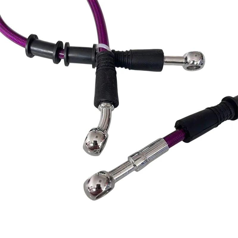 Motorcycle Hydraulic Clutch Oil Pipe Reinforced Braided Purple Moto Brake Hoses Pipe Racing Cable 10mm Banjo 0° 28° 45° 90° AN3
