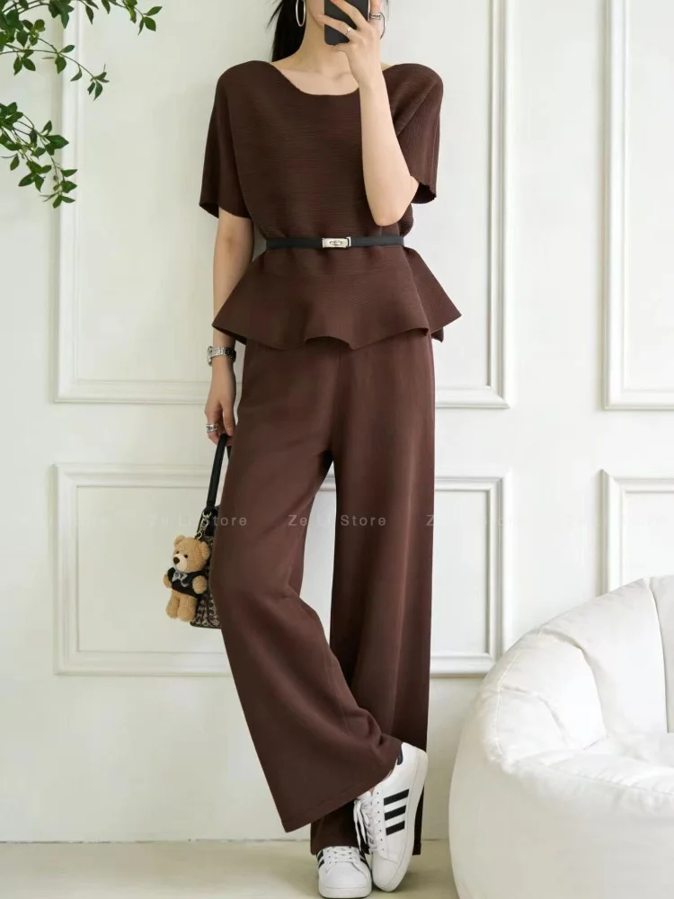 

New Arrivalclassy Sense of Laziness Style Knittingslimming Look Waist Short-sleeved Tops High Waist Skirt Elegantsuit for Women