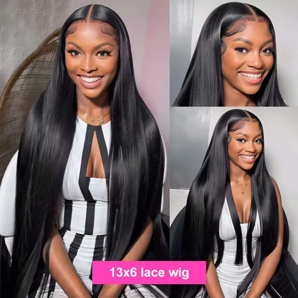 30 Inch 13x4 13X6 Straight Lace Front Wig 200% Density Transparent Frontal Natural Black 100% Human Hair Wigs For Women