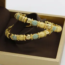 Adixyn 24k Dubai Gold Color/Cubic Zirconia Bangles Bracelet For Women Girl African Eritrea Bridal Wedding Bangels Jewelry Gifts