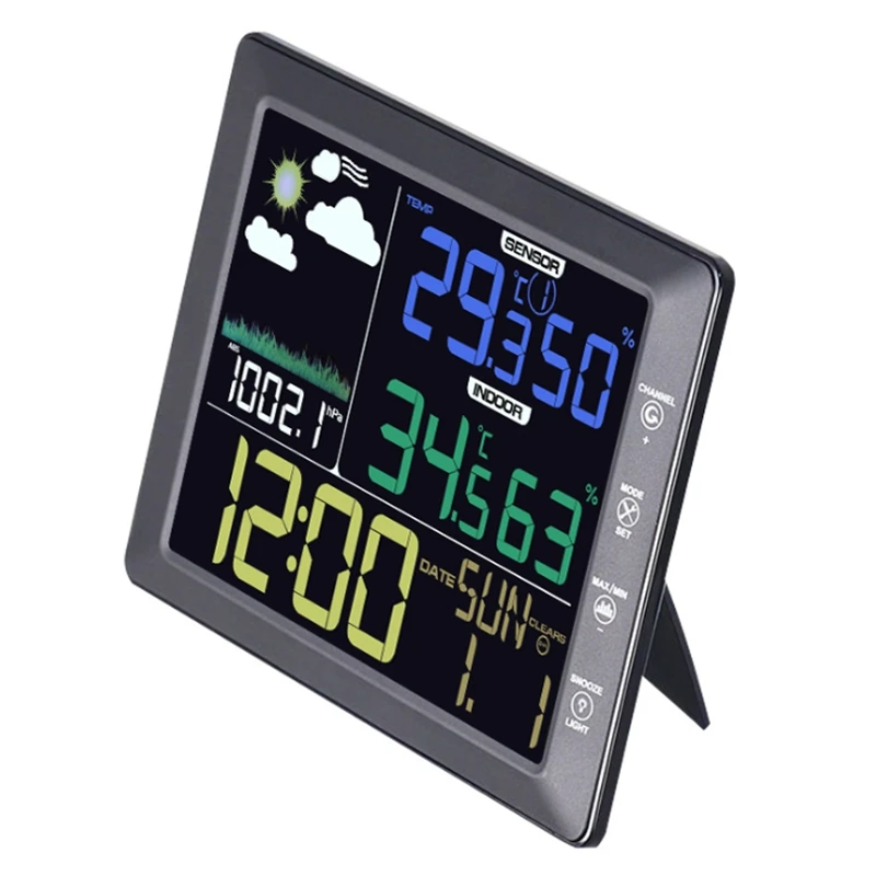 Colorful Big LCD Wireless Weather Station Touch Key Home Thermometer Hygrometer Barometer Backlight Sound Control -40-60 Degree