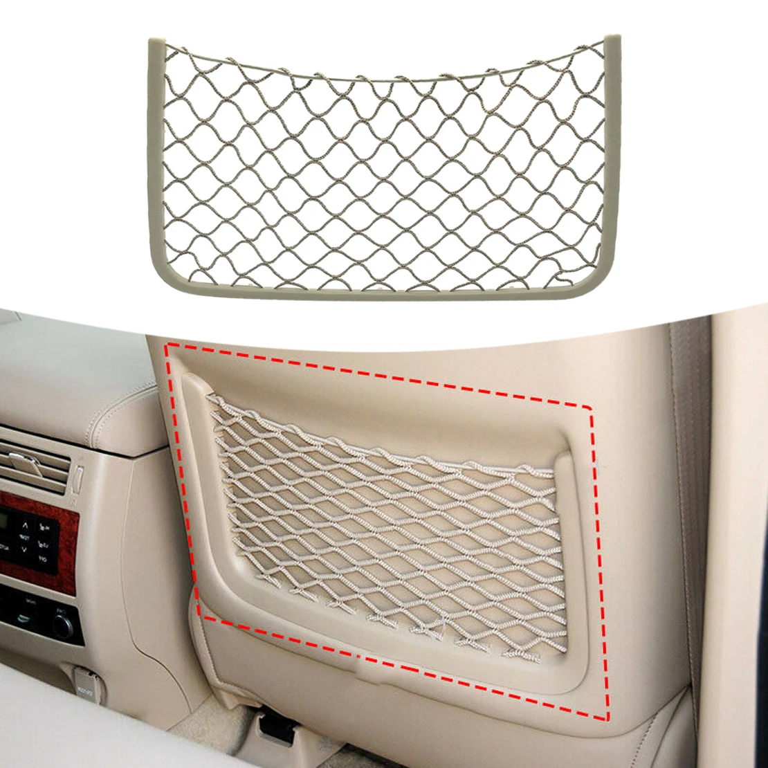 Front Right Seat Back Map Storage Pocket Net Fit for Toyota Land Cruiser LC100 1998 1999 2000 2001 2002 2003-2007 Beige Nylon