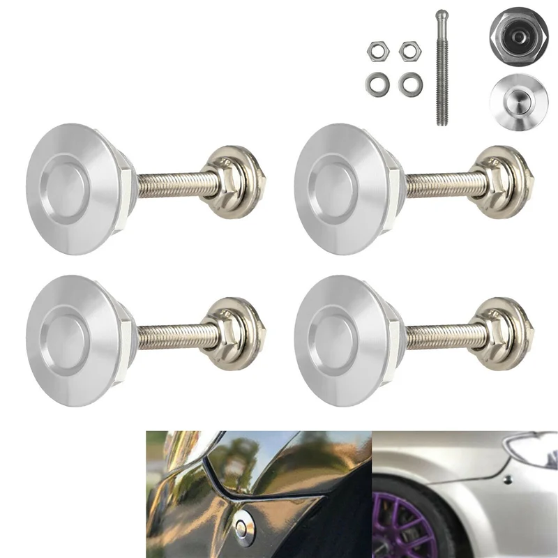 

16X Quick Release Push Hood Latch Button Car Pin Bonnet Lock Bumper Clip Latches Silver