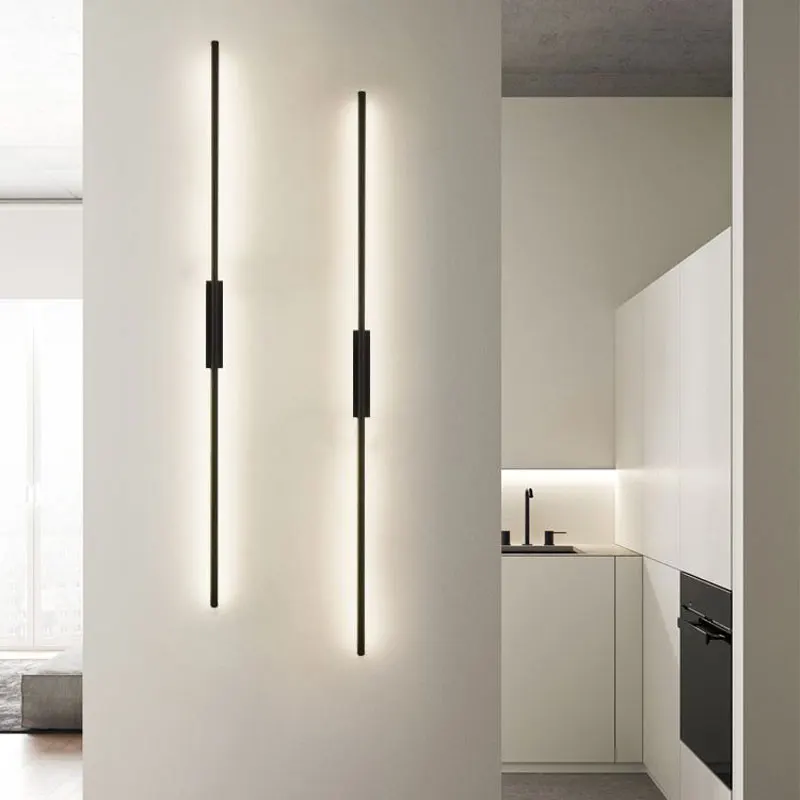 Long Strip LED Wall Lamps for Bedroom Living Room Black Gold LED Wall Lights Wall Sconce for Corridor Interior Lighting AC85-265