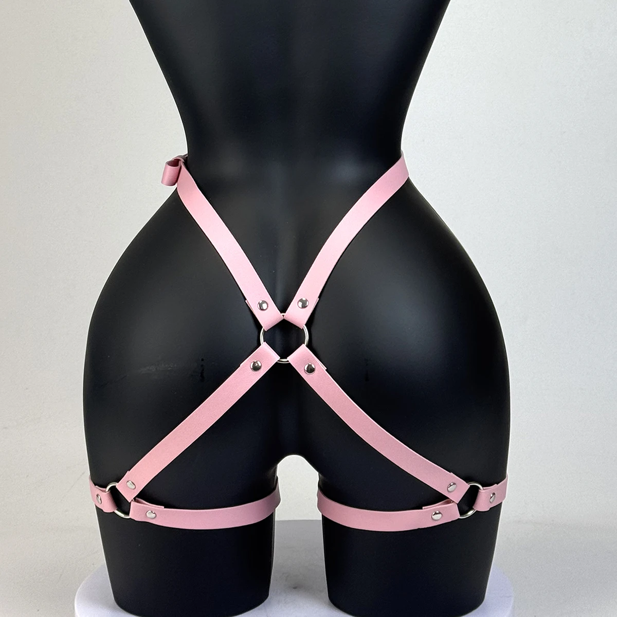 Goth Punk PU-Leder Bein-Harness, Strumpfband und Po-Harness, Modischer Harness-Gürtel, Accessoires für Party und Dating – Detail 13