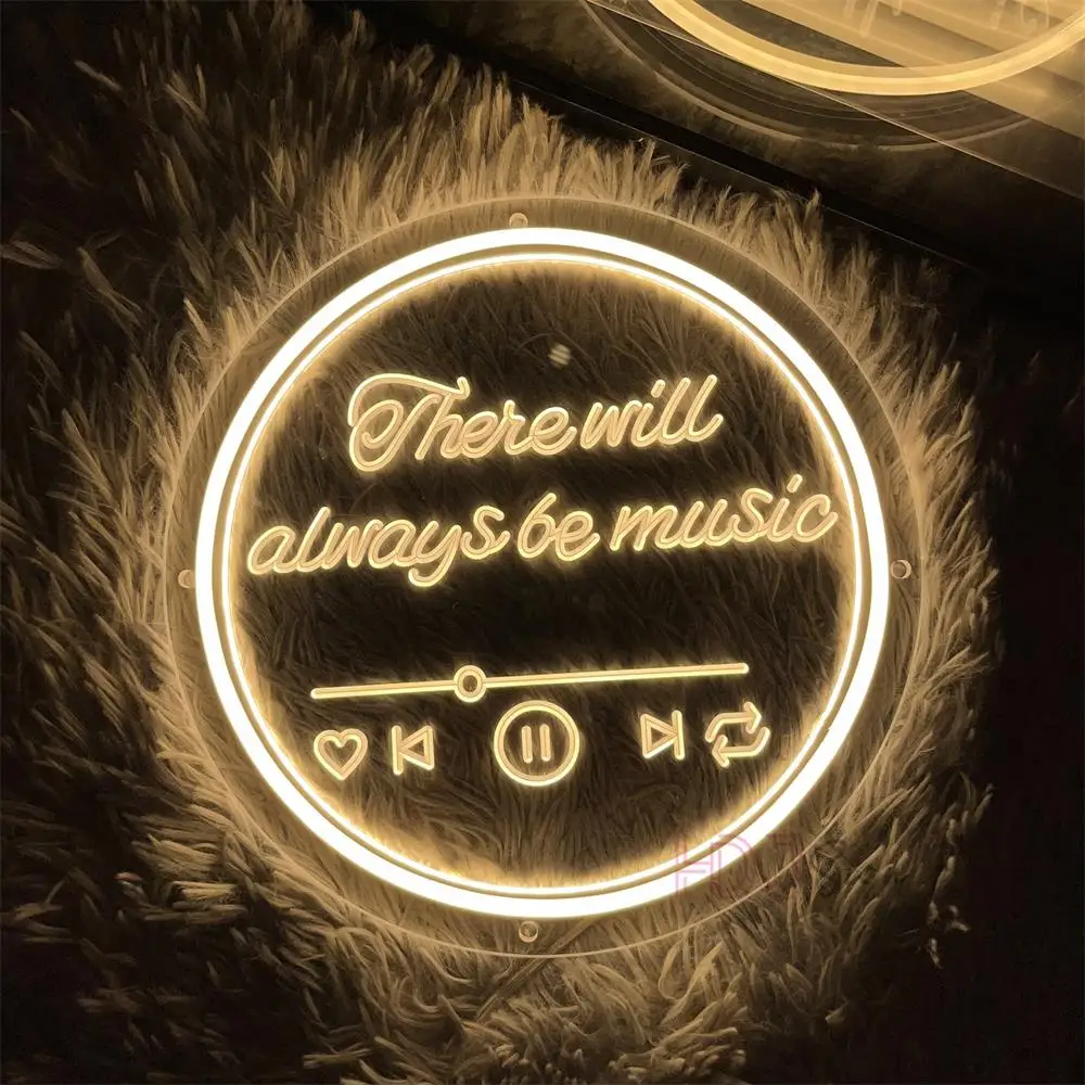 

3D Engraving Neon LED Sign There Will Always Be Music Neon Lights Room Decor Bedroom Wall Hanging Custom Neon Sign For Cafe Bar