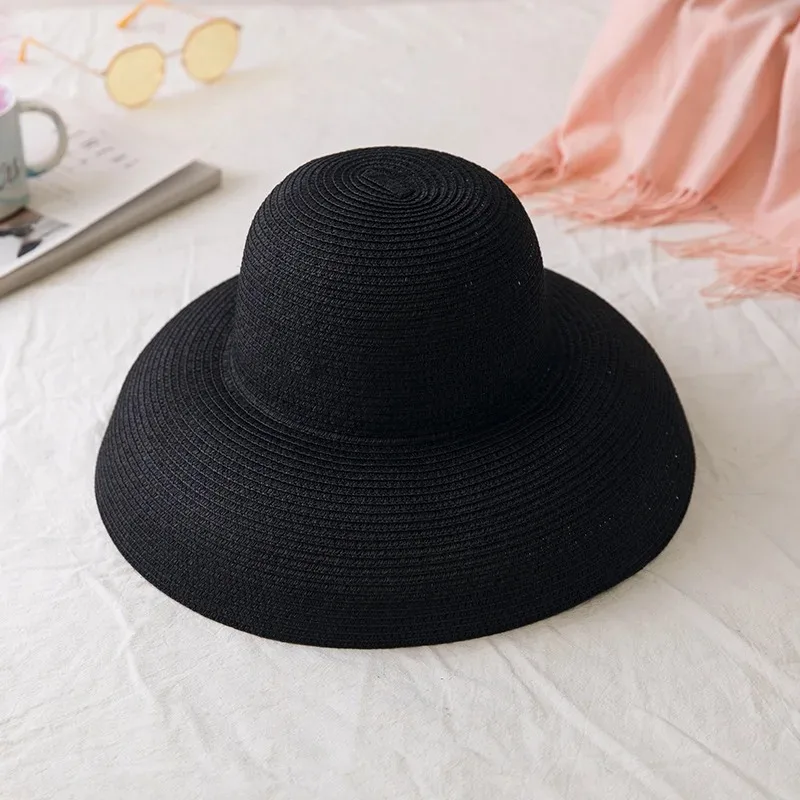 Summer French Style Women\'s Hat Vintage Design Wide Side Sun Visor Straw Hat Solid Color Female Beach