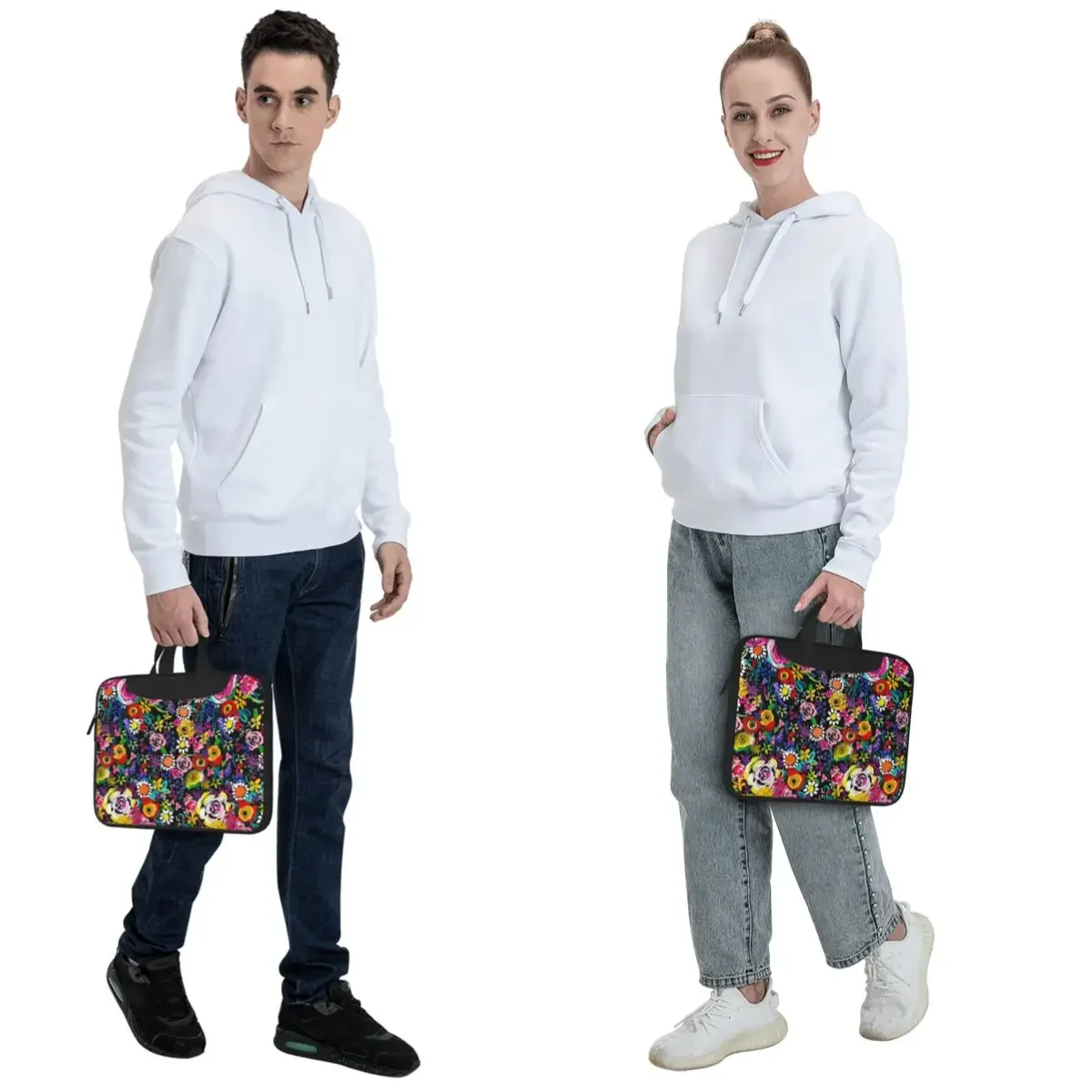Les Fleurs Vibrant Floral Painting Print Crossbody Laptop Bag Case Computer Bag 13 14 15.6 Inch Notebook Pouch for Macbook Pro