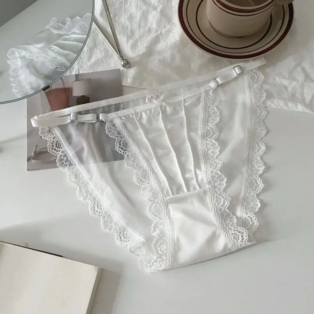 

Summer Low Waist Lace Panties Bow Transparent Underwear for Women Lingerie Satin Silk Mesh Briefs Girl