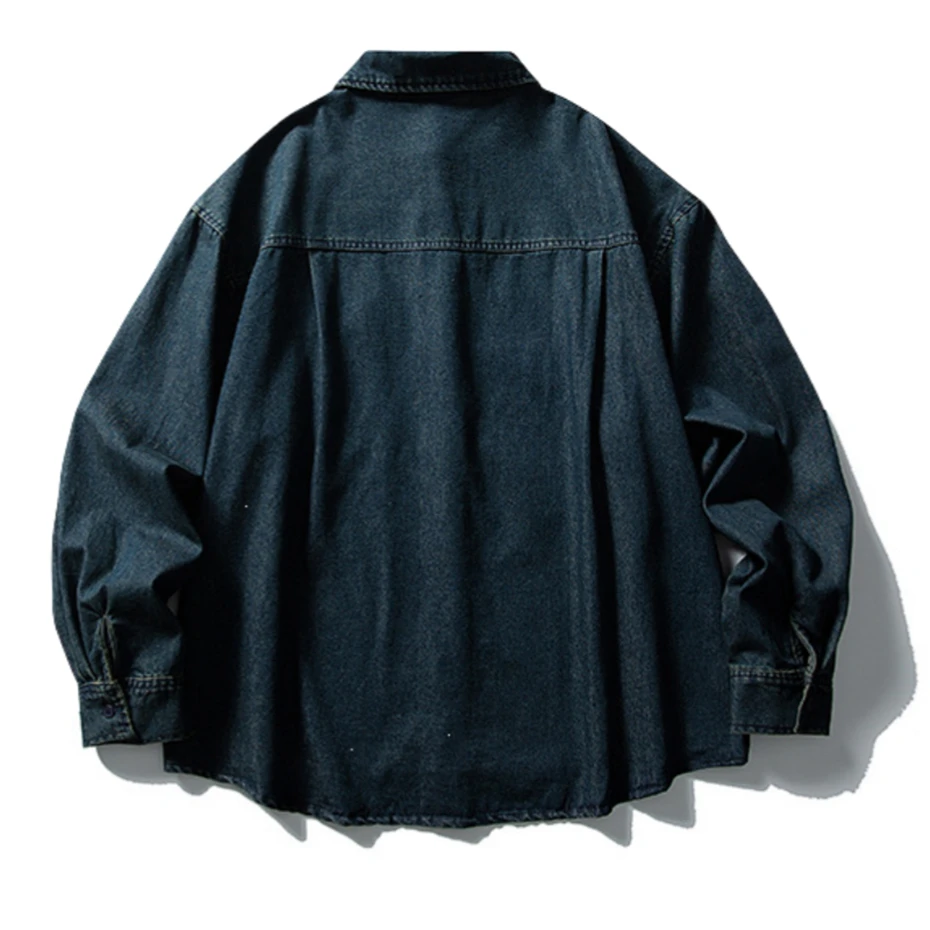 

Vintage Denim Shirts Mens Streetwear Harajuku Long Sleeve Shirt for Men Oversized Loose Casual Cotton Cargo Blouse Jeans Coats