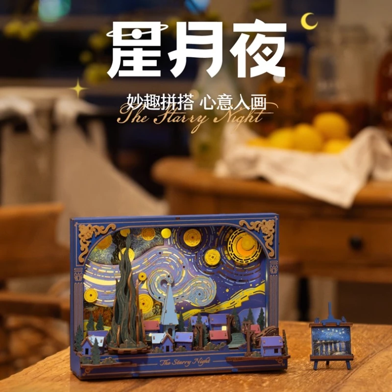 

Ruoke Wood Art Collection Starry Night Birthday Handmade Diy Gift Assembly Building Blocks Flower Wood Creative Ornaments Girl