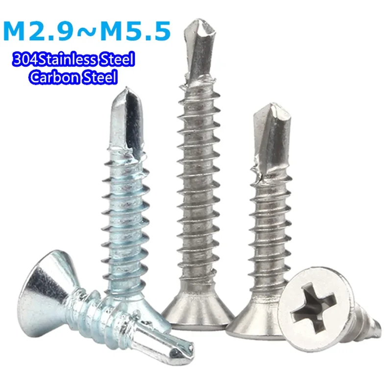 304 Stainless Steel Carbon Steel Phillips Flat Head Self-drilling Screw M2.9 M3.5 M4.2 M4.8 M5.5 Self-tapping Dovetail Screw