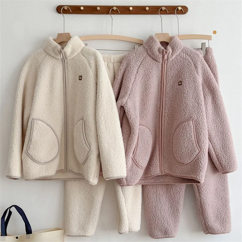 

New Style Couple Pajamas Set For Men And Women Thickened Fleece Lined Winter Flannel Home Clothes Warm