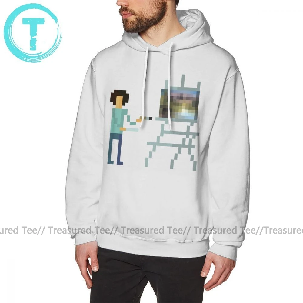 Bob Ross Hoodie Pixel Ross Hoodies Warm Popular Pullover Hoodie Grey Cotton XXL Mens Long Sleeve Outdoor Hoodies