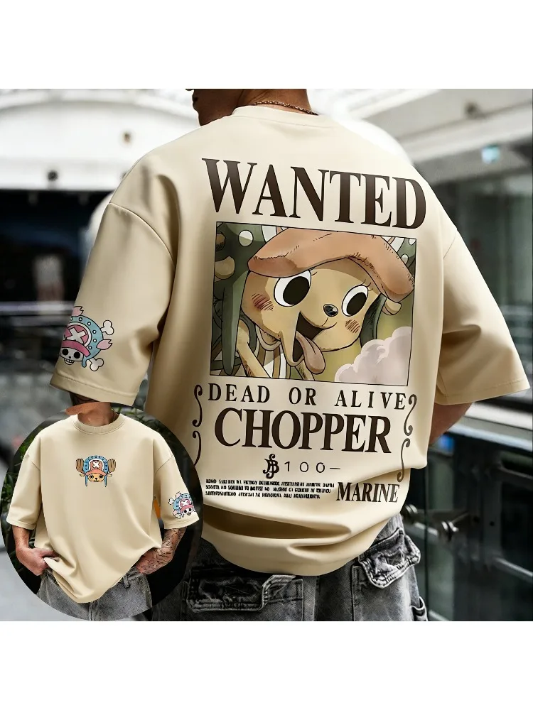 Koszulka ONE PIECE Anime Chopper z bawełny, luźna, unisex, nowa kolekcja lato 2026, styl casual, streetwear, hip hop, krótki rękaw. — 2