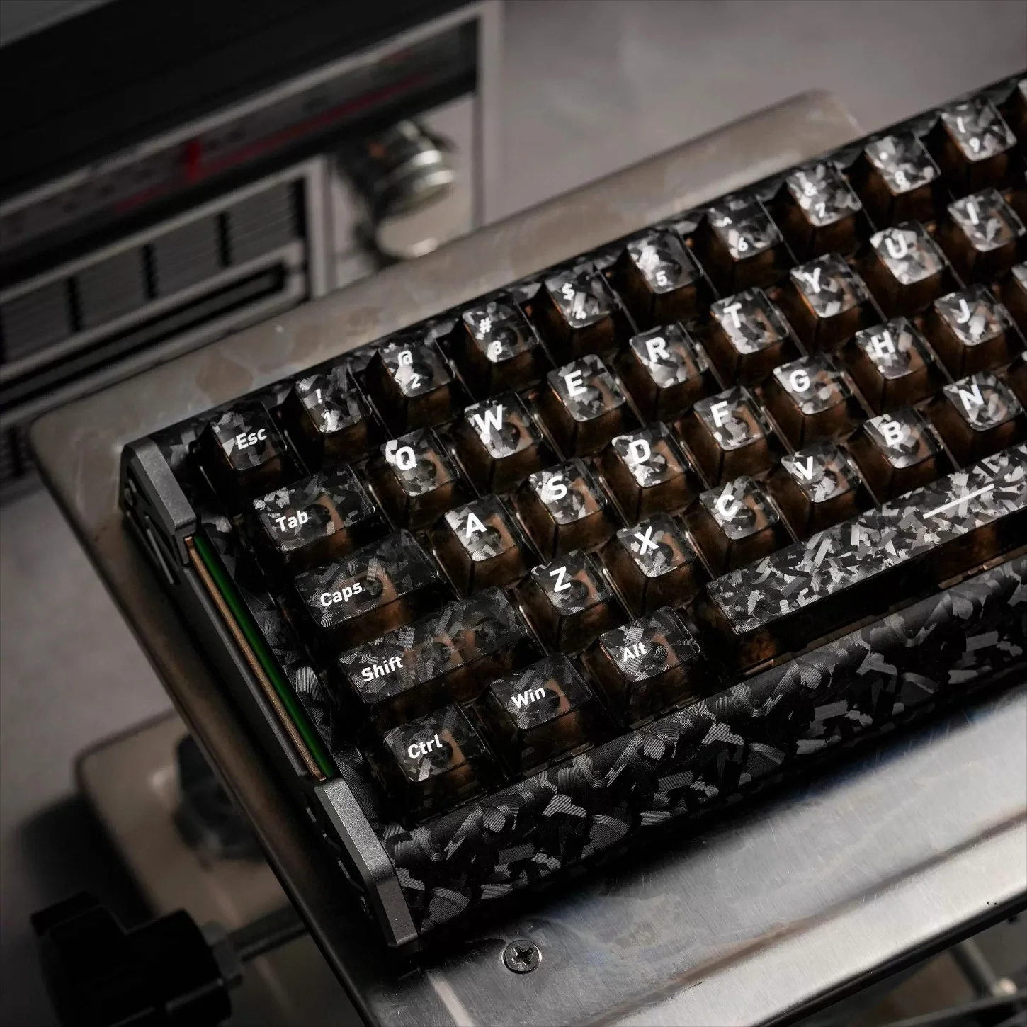 

132 Keys Ice Carbon Fiber Keycaps Cherry Profile Black Forged Carbon PC Translucent Fit Wooting Magnetic Mechanical Keyboard