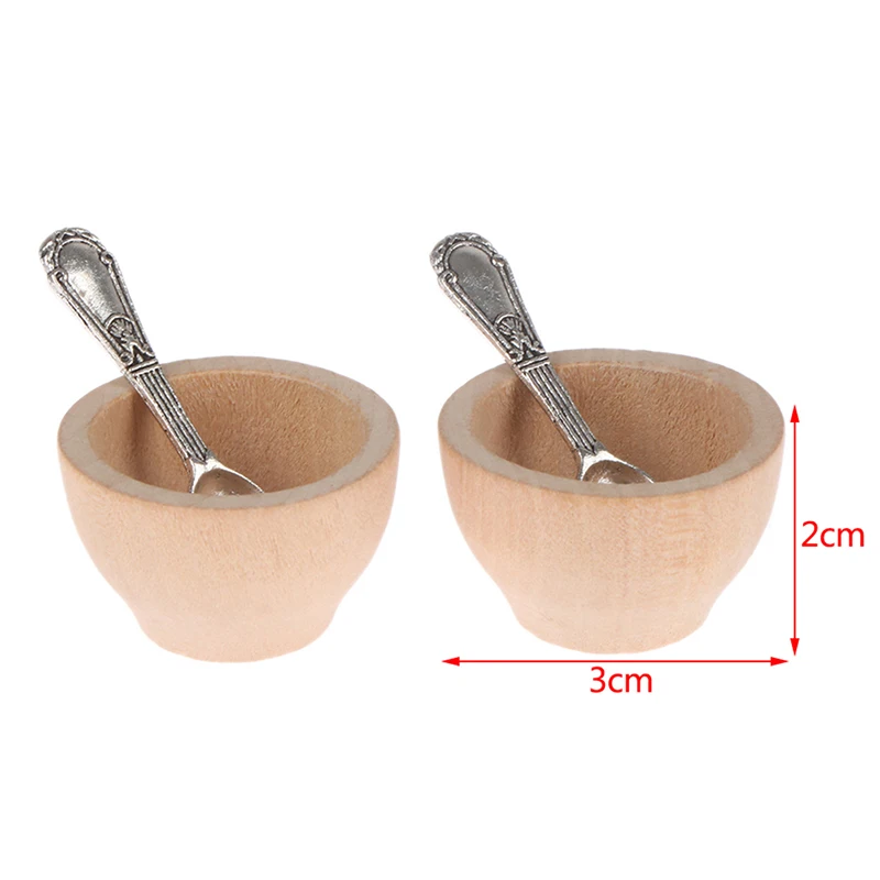 NEW 4Pcs/Set Dollhouse Miniature Furniture Small Wooden Bowl Spoon Model DIY Accessories