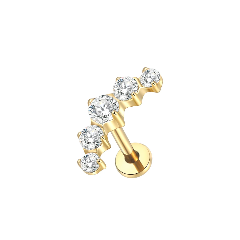 1PC Implantaat Grade Titanium Zirkoon Stud Oorbel Intern Schroefdraad Ster Labret Piercing Lip Monroe Helix Tragus Piercing Sieraden