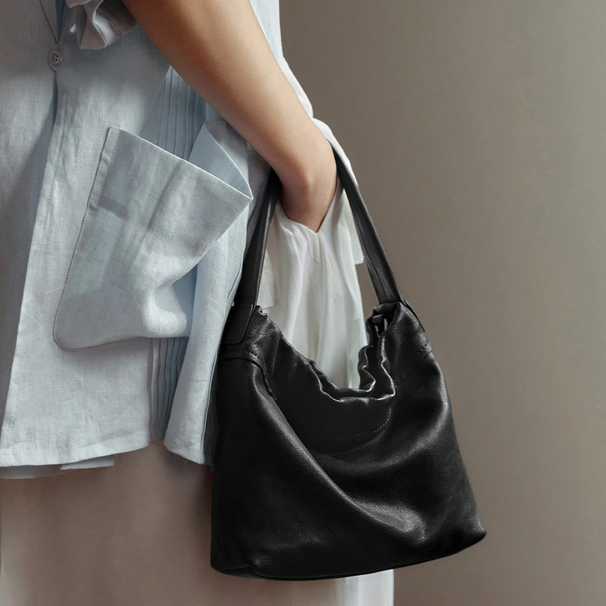 

Повседневная простая женская сумка из овечьей кожи растительного дубления, модная универсальная сумка через плечо из натуральной кожи премиум-класса