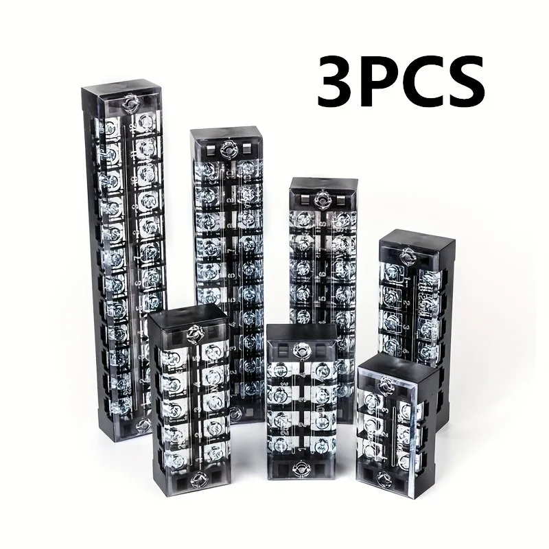 

3Pcs TB Series 15A double row terminal block, providing 3/4/5/6/8 positions, brass contacts,screw terminals,plastic housing