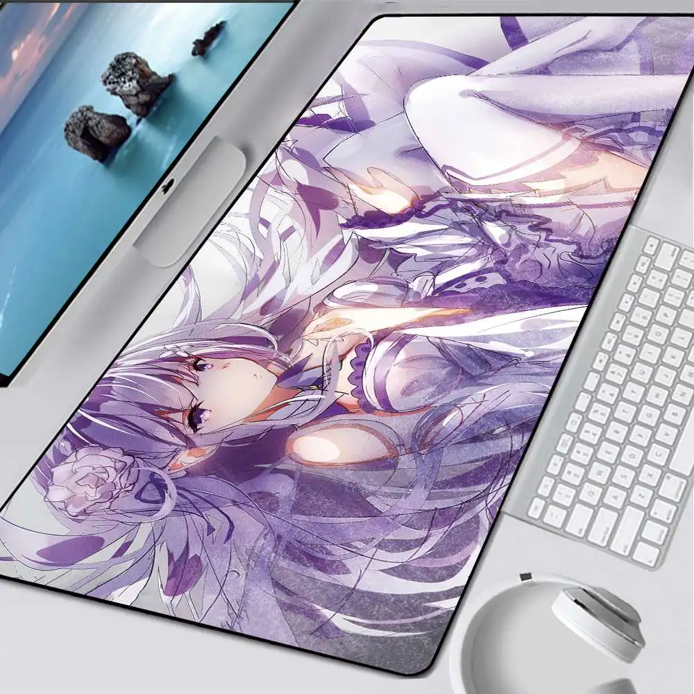 Re:Zero Beauty – tapis de souris avec impression HD XXL, accessoire pour Gamer, grand ordinateur, bord de verrouillage, tapis de clavier, dessin animé, livraison directe