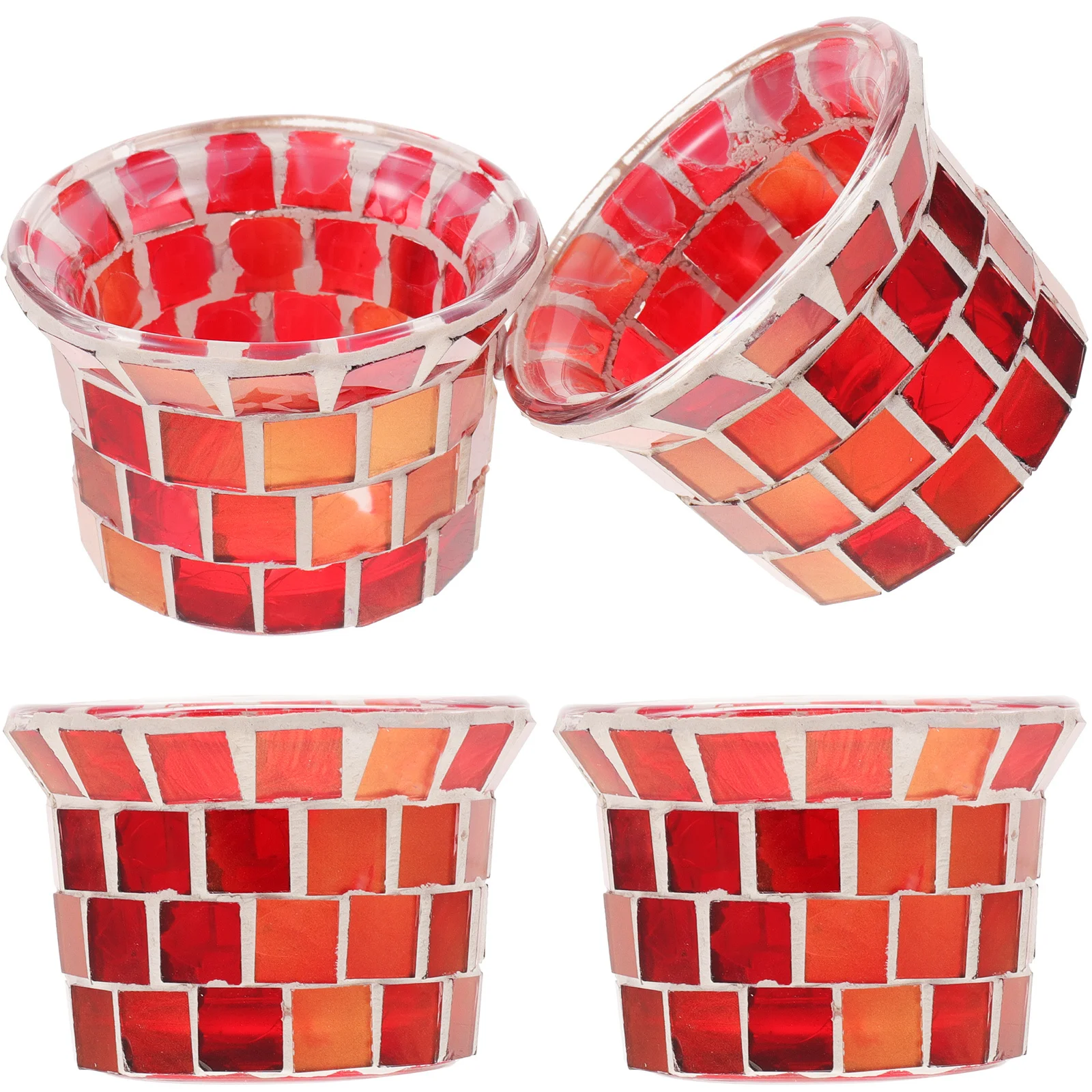 

4Pcs Glass Holders for Tea Lights Unique Patch Design Flame Flicker Shadow Effect Living Room Window Bar Cafe Ornament