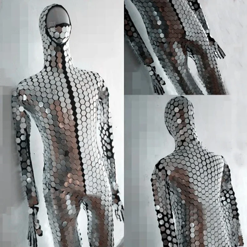 Mannen Spiegels Kostuum Vrouwen Zilveren Pailletten Jumpsuit Bar Nachtclub Party Gogo Wear Stage Performance Pole Dance Outfit XS5783