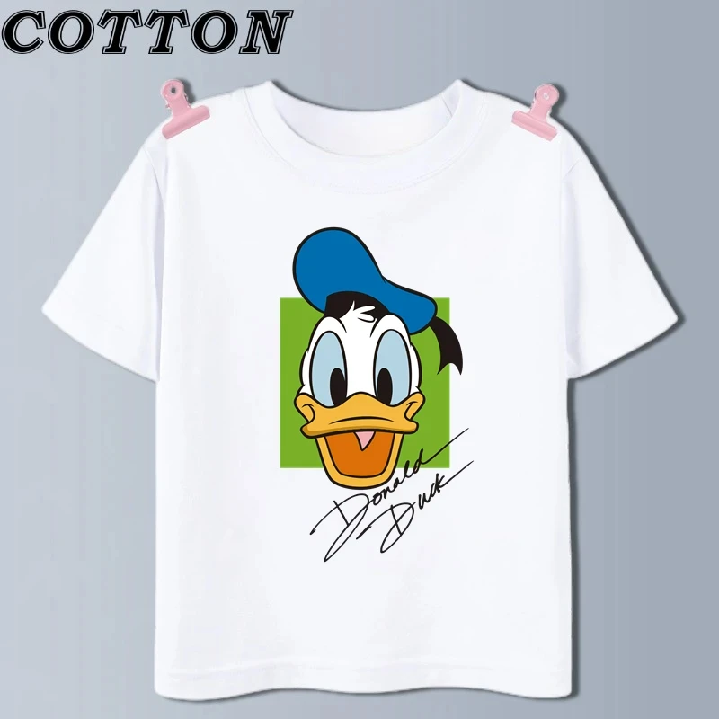 Disney Cute Donald Duck Fashion Summer Children's Cartoon Cotton T-shirt Short Sleeve Print Pattern Child Clothes Kid Tshirt Top