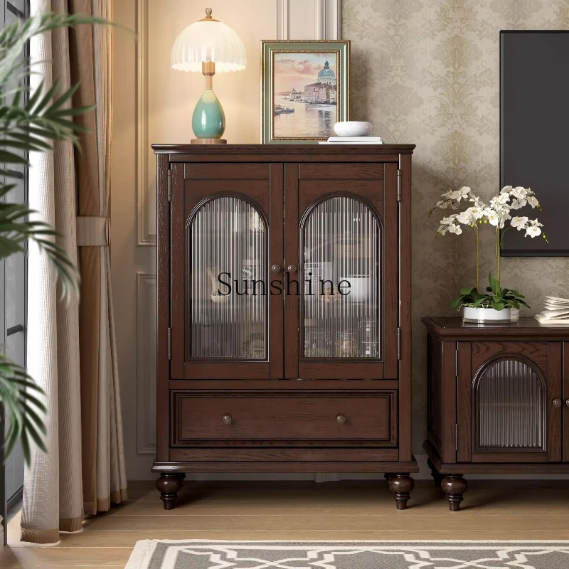 

American retro all solid wood low cabinet, living room TV, storage, Changhong glass arch