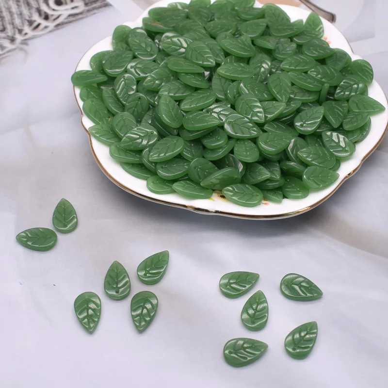 30/60Pcs A Bag 11X18mm Glass Beads Leafs Leaves Transparent Green Loose Spacer Beads Charms Pendants Czech Glass DIY Accessories