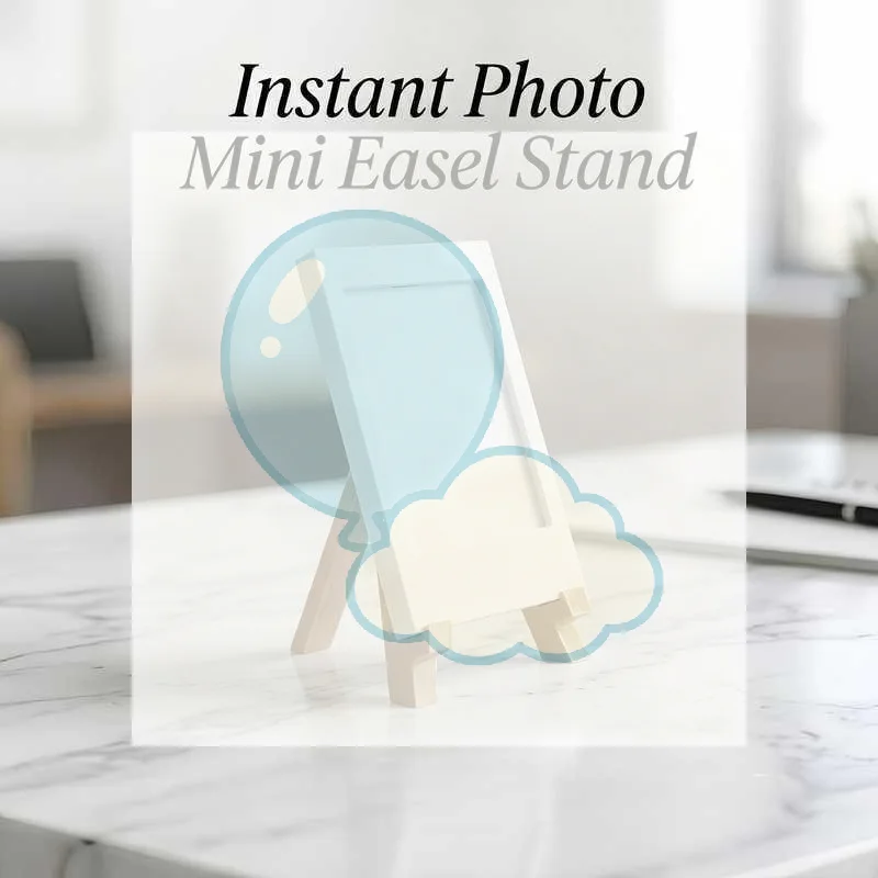 Mini Instant Photo Easel Stand With Sturdy Wooden Base Sleek White Frame For Home Office Photo Display