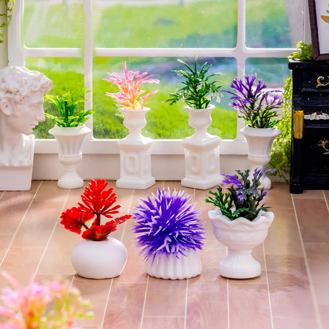 10Pcs Simulation Small Flower Potted Plant Figurine Landscape Home Kawaii Room Decor Miniature Fairy Garden Decoration Accessory