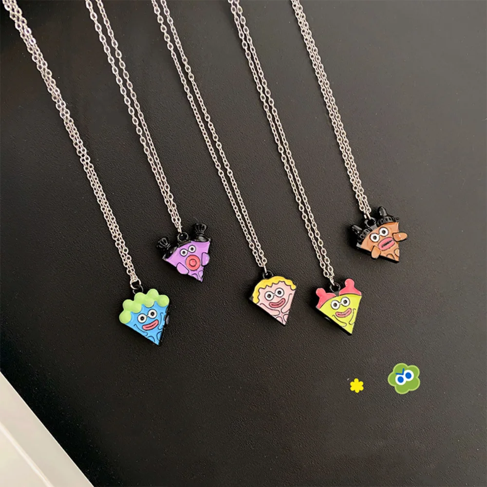 Pizza Shape Cartoon Magnet Necklace Creative Magnetic Best Friend Necklace Electroplate Jewelry Cartoon Pendant Necklace