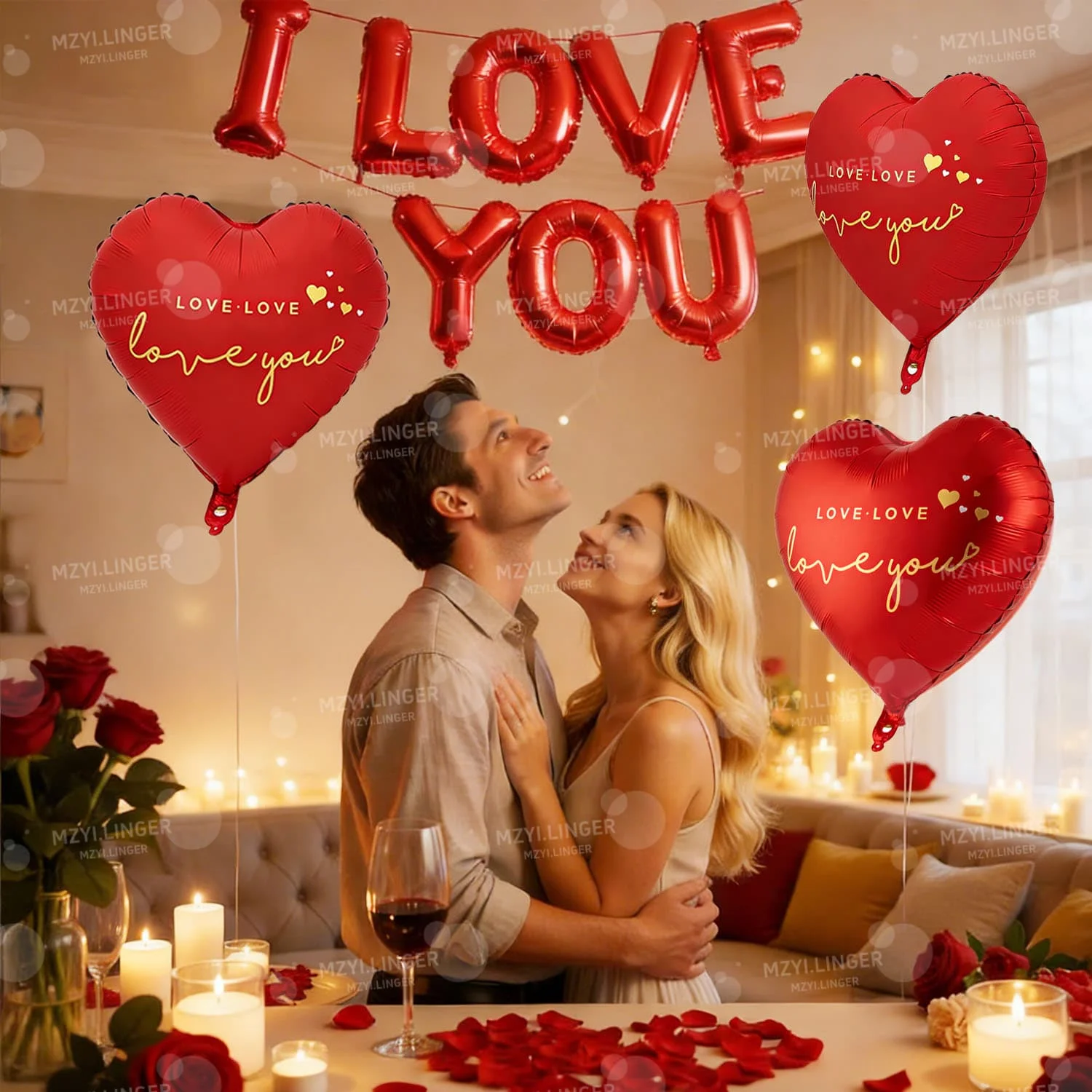 I LOVE YOU Balloon Set Simulation Petals Decor for Proposal Wedding Decoration Indoor and Outdoor Romantic Decor Birthday Decor - Detail 1