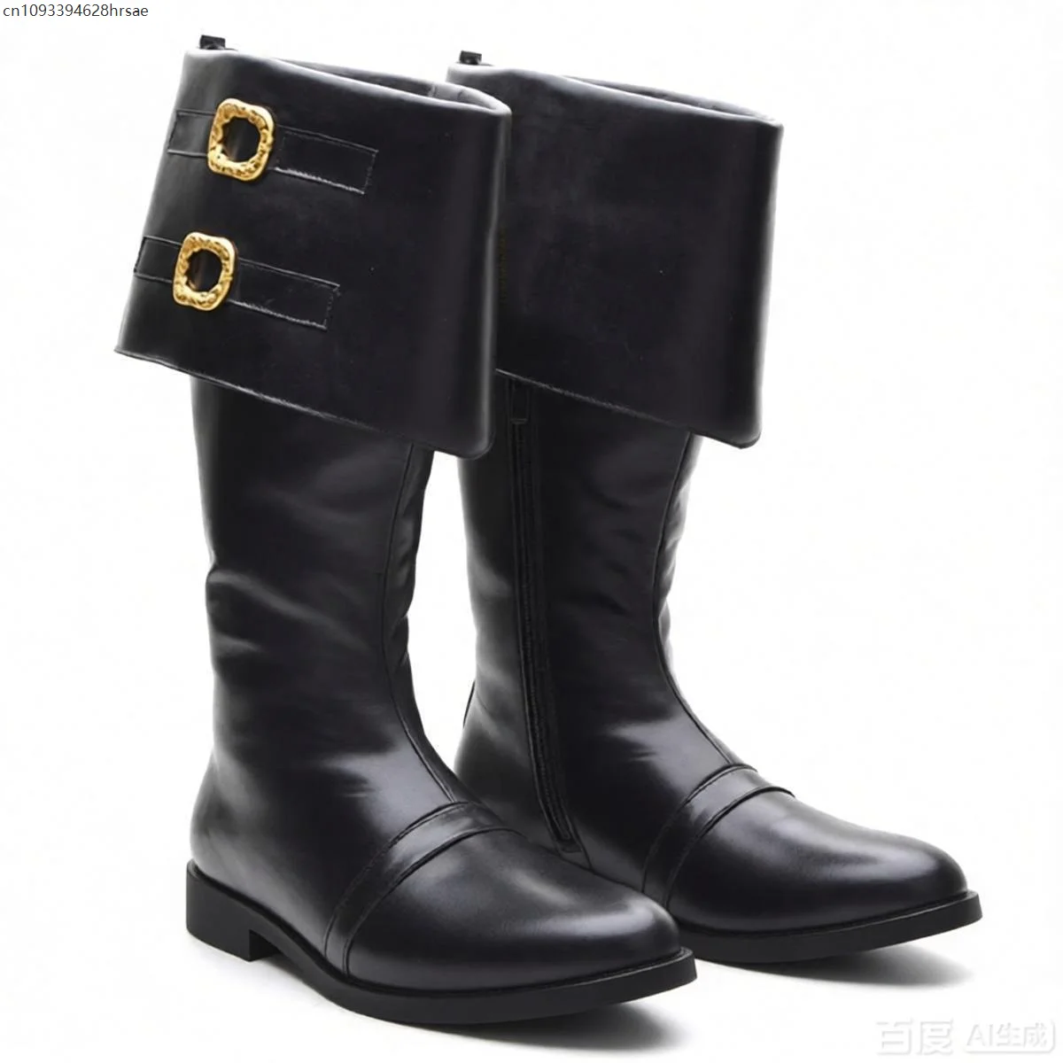 Vintage Men Brown High Boots Gold Buckle Decor Medieval Renaissance Pirate Knight Cosplay Shoes Retro Historical Costume Boots 2