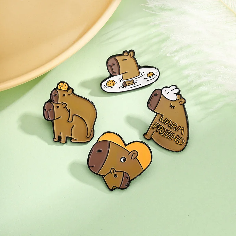 Funny Cute Capybara Enamel Brooch Creative Cartoon Animal Warm Friend Lapel Pin Badge Backpack Clothing Hat Accessories