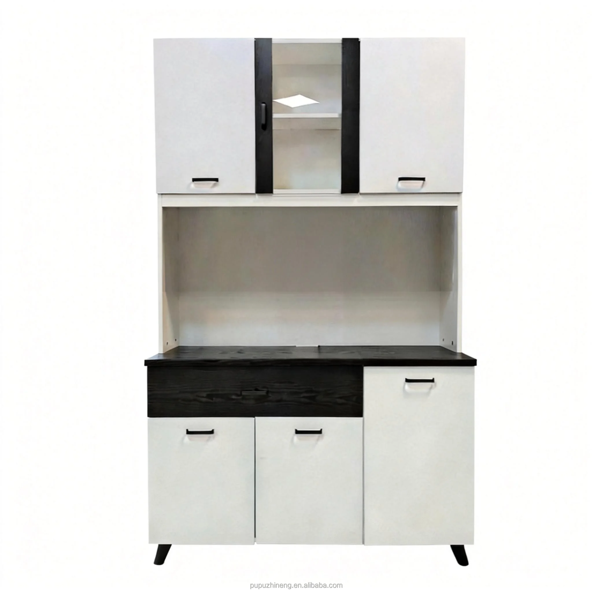 

Modern White Kitchen Sideboard with Open Shelves Mango Wood Panel Stainless Steel Handles Dining Room Furniture Wooden cabinetp