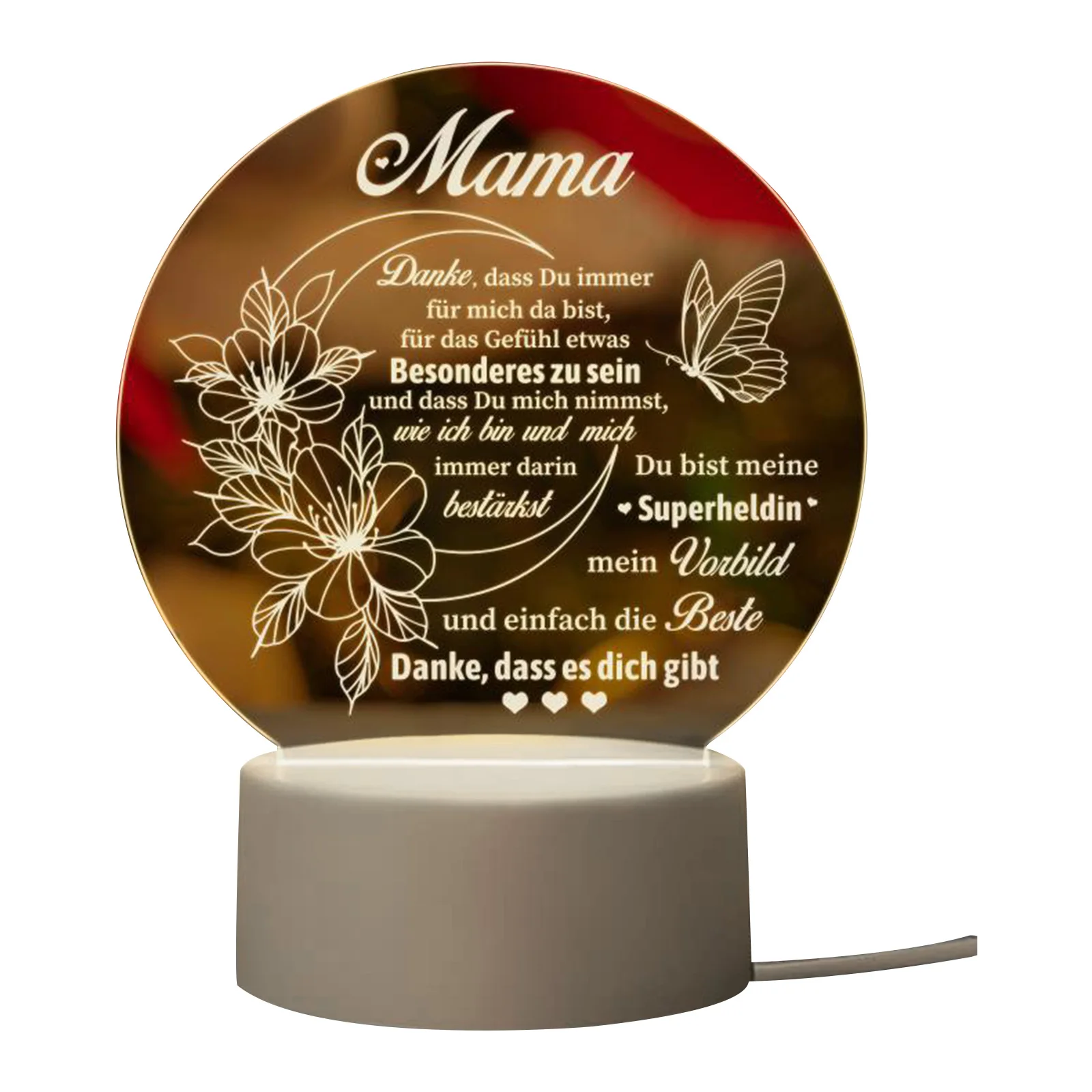 Luce notturna romantica a LED in acrilico USB 3D Luci per dormire per camera da letto Lampade da tavolo fai da te