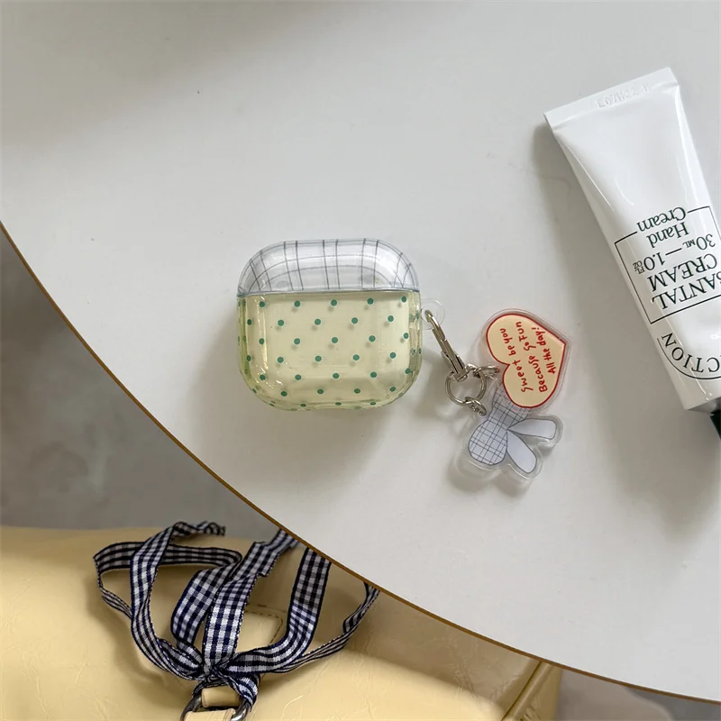 

Sweet Lovely Polka Dot Bow Case for AirPods 1 2 3 4 Pro Cute Pink Green Shockproof Protective Cover with Charm Pendant for Girls