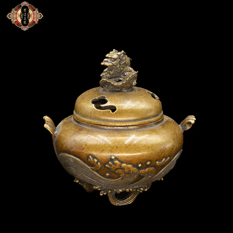 Brass water-patterned dragon stove Copper incense burner, a three-legged copper ornament
