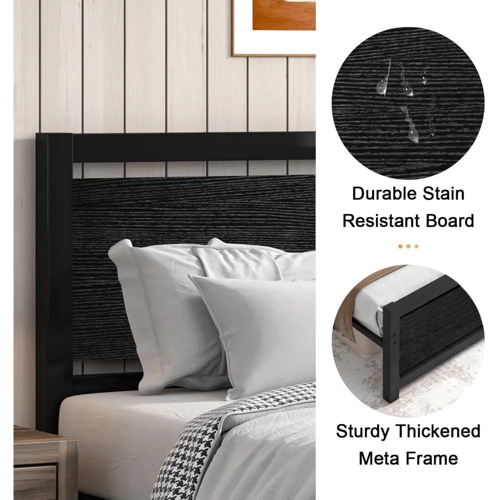 Twin Full Queen Metal Platform Bed Frame With Wooden Headboard And Footboard, 10.5 UnderBed Storage, AllMetal Support System, N