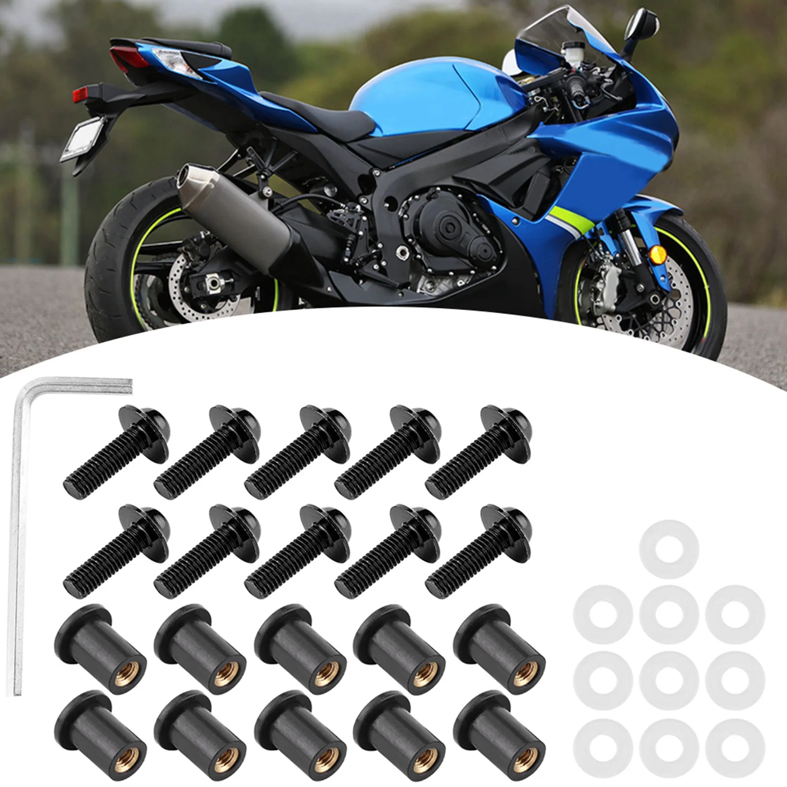 

10pcs Motorcycle Windshield Bolts Nut Washers Universal Bicycle Motorbike Fairing Mounting Nut Bolt Tools Kit Accessories